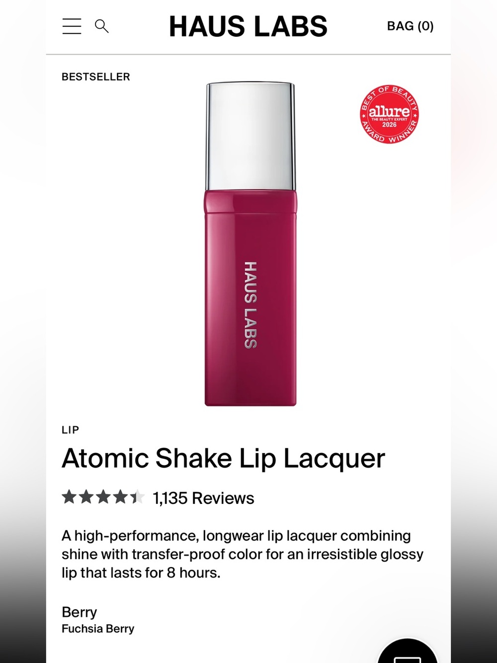 Haus Labs Atomic Shake Lip Lacquer - Berry